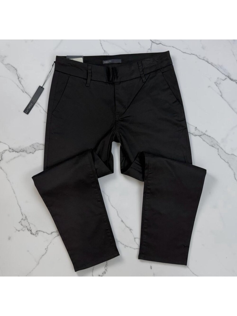 Fidelity Dixie Sateen Chino Pants Size 24 Waist Black Cropped Capri Taper G1060